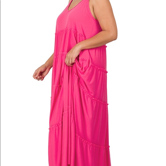 Brand New Plus Size Sleeveless Maxi Fuchsia Dress W/ Pockets Various - Picture 8 of 15
